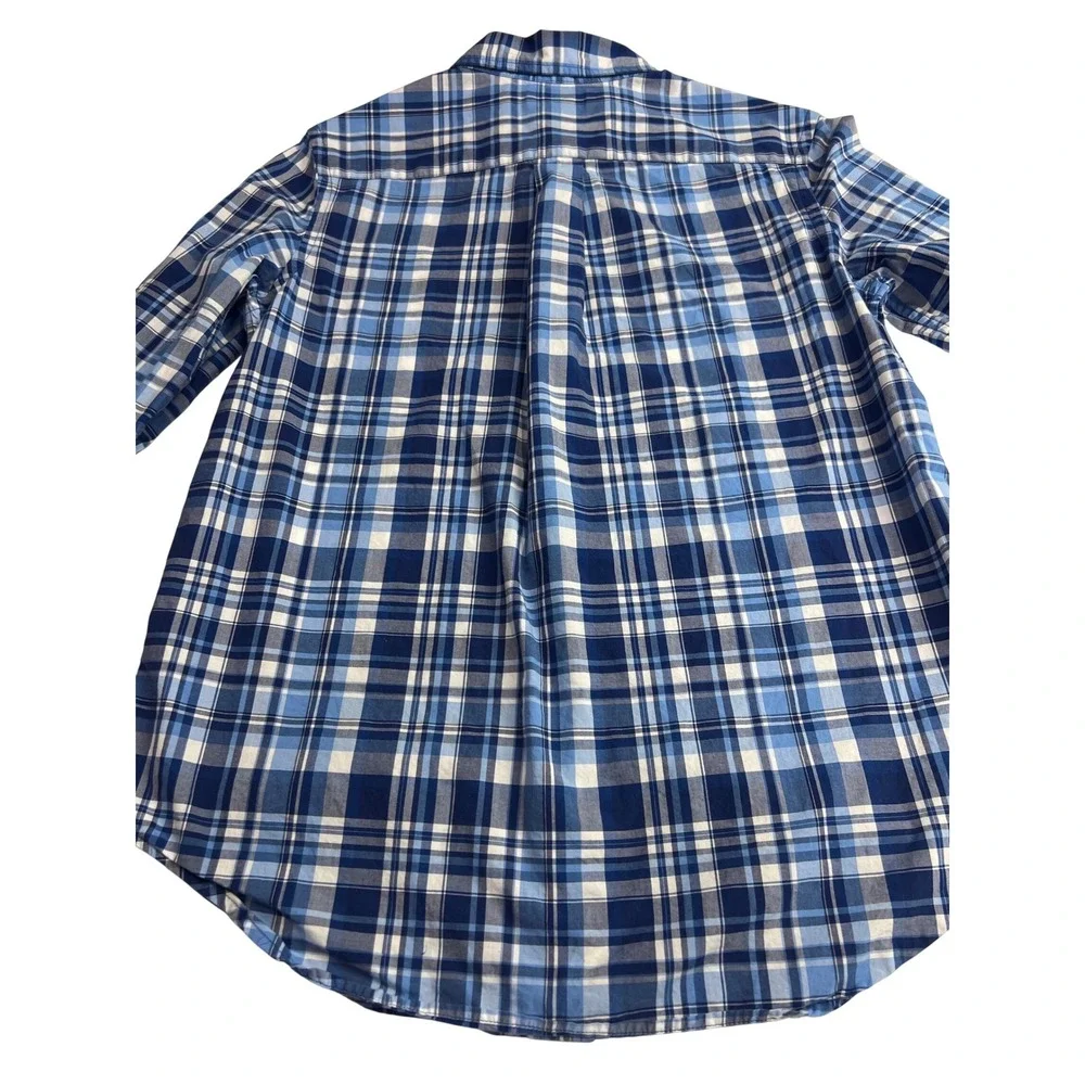 Ralph Lauren Button Down Shirt Boys Large 14-16 Blue Excellent Plaid Classic A56